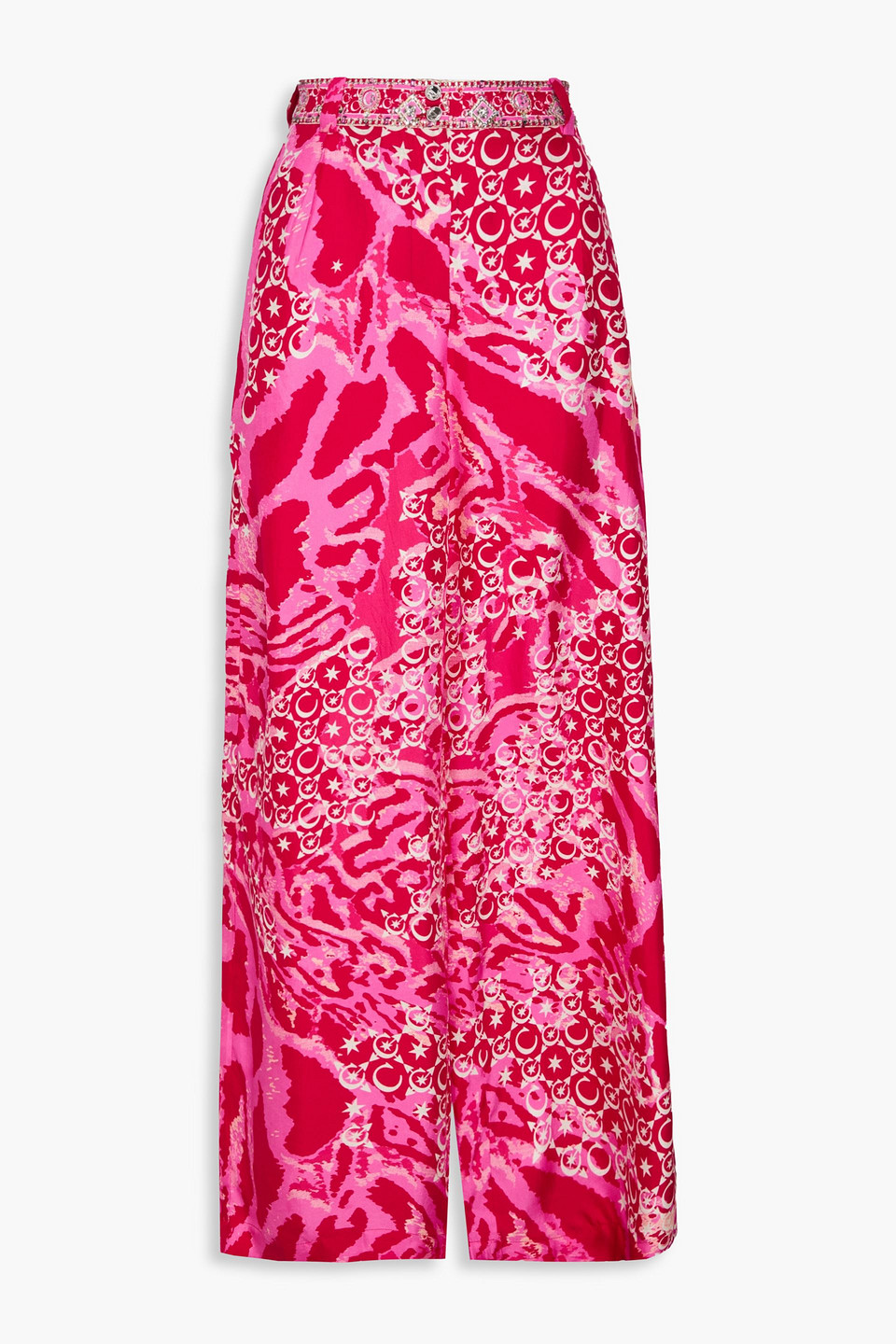 Camilla Pleated Printed Silk-twill Wide-leg Trousers In Fuchsia