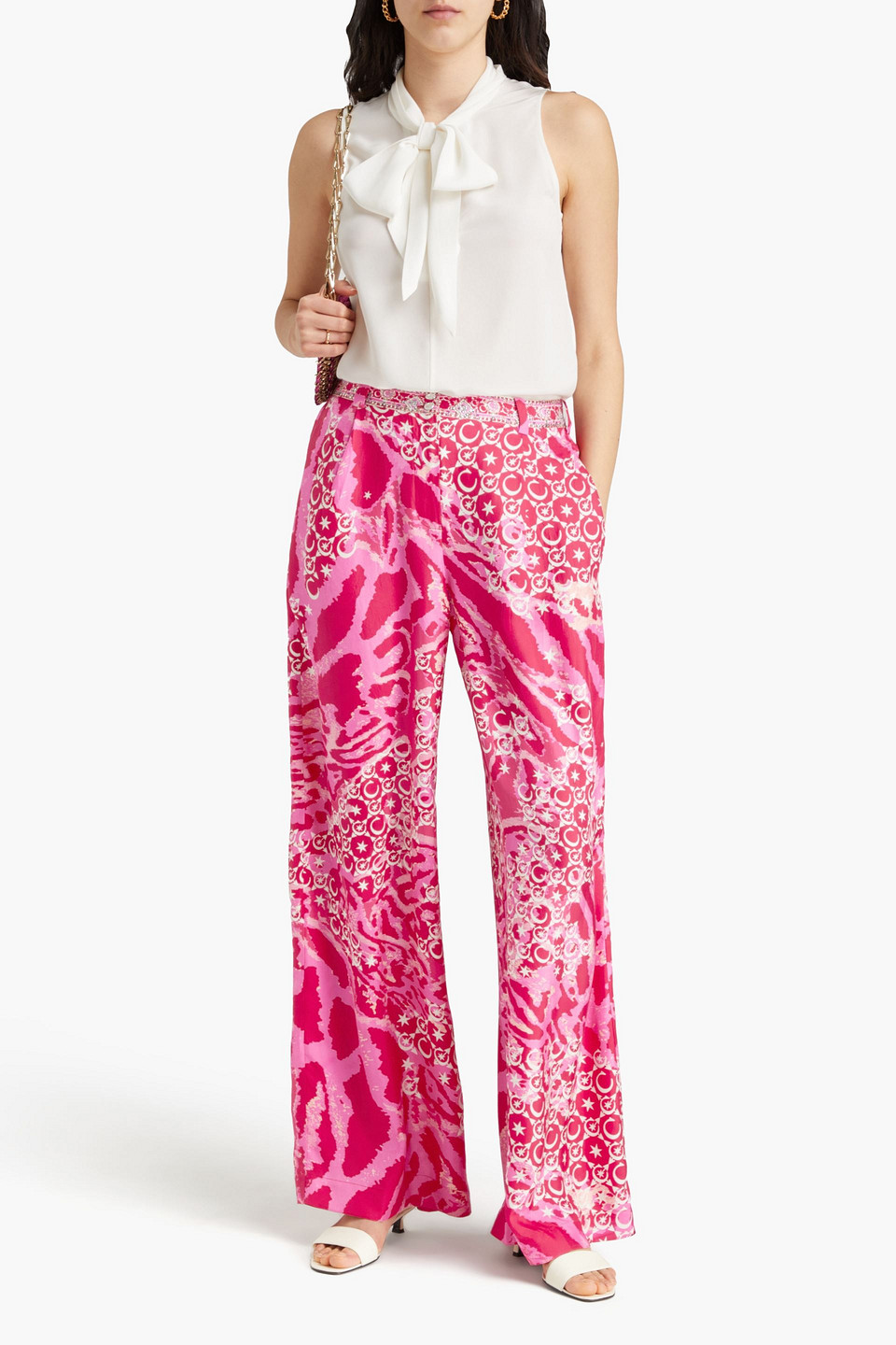 Camilla Pleated Printed Silk-twill Wide-leg Pants In Fuchsia