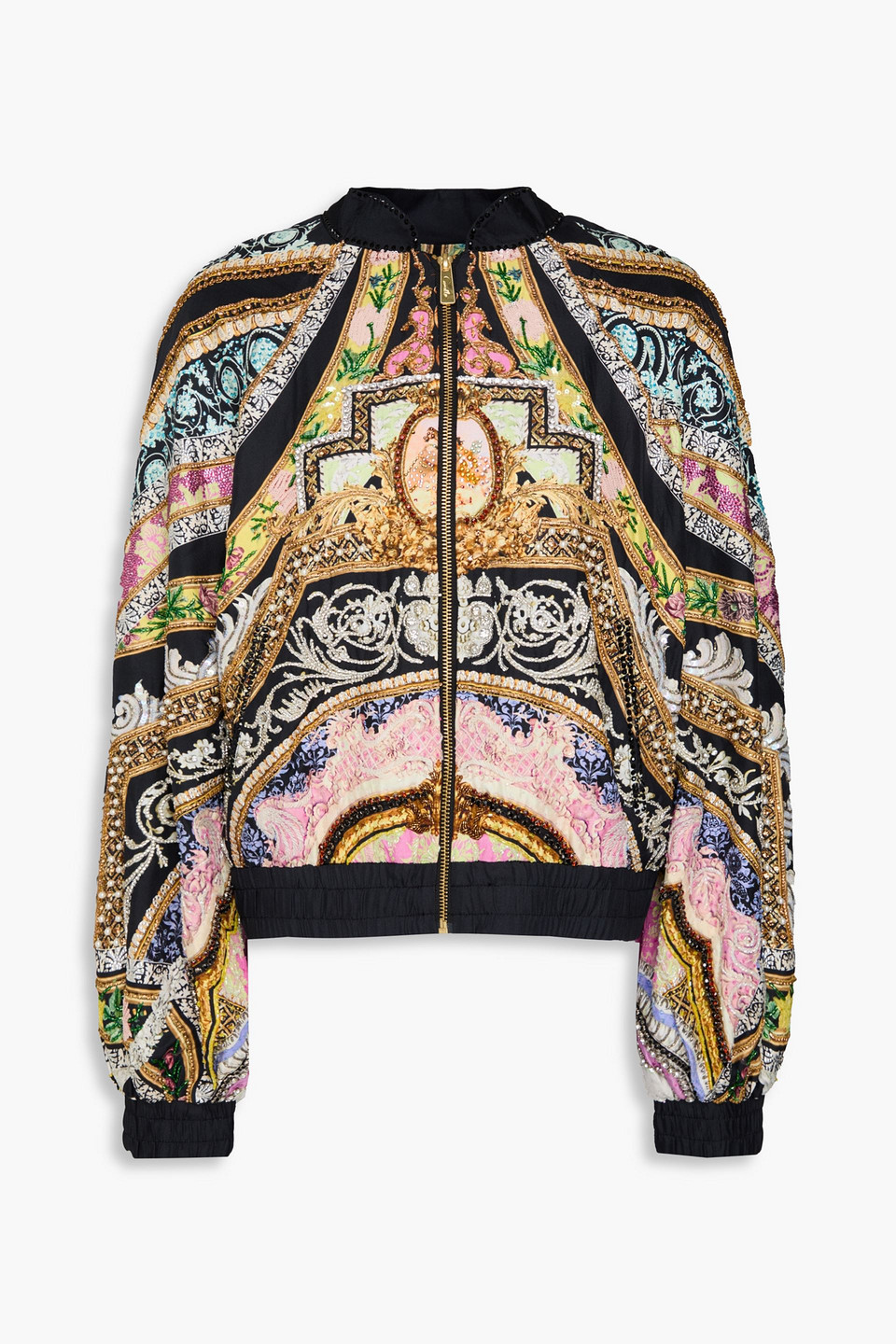 Camilla Florence Bomberjacke Aus Seiden-twill Mit Print Und Verzierung In Schwarz
