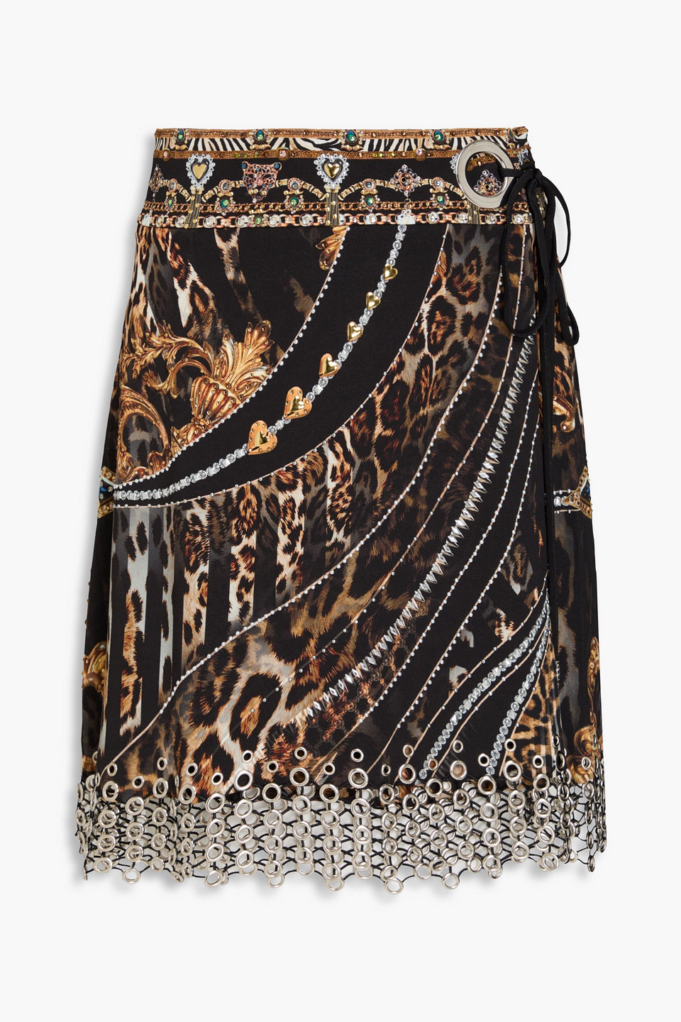 Camilla Embellished Printed Stretch-crepe Mini Wrap Skirt In Animal Print