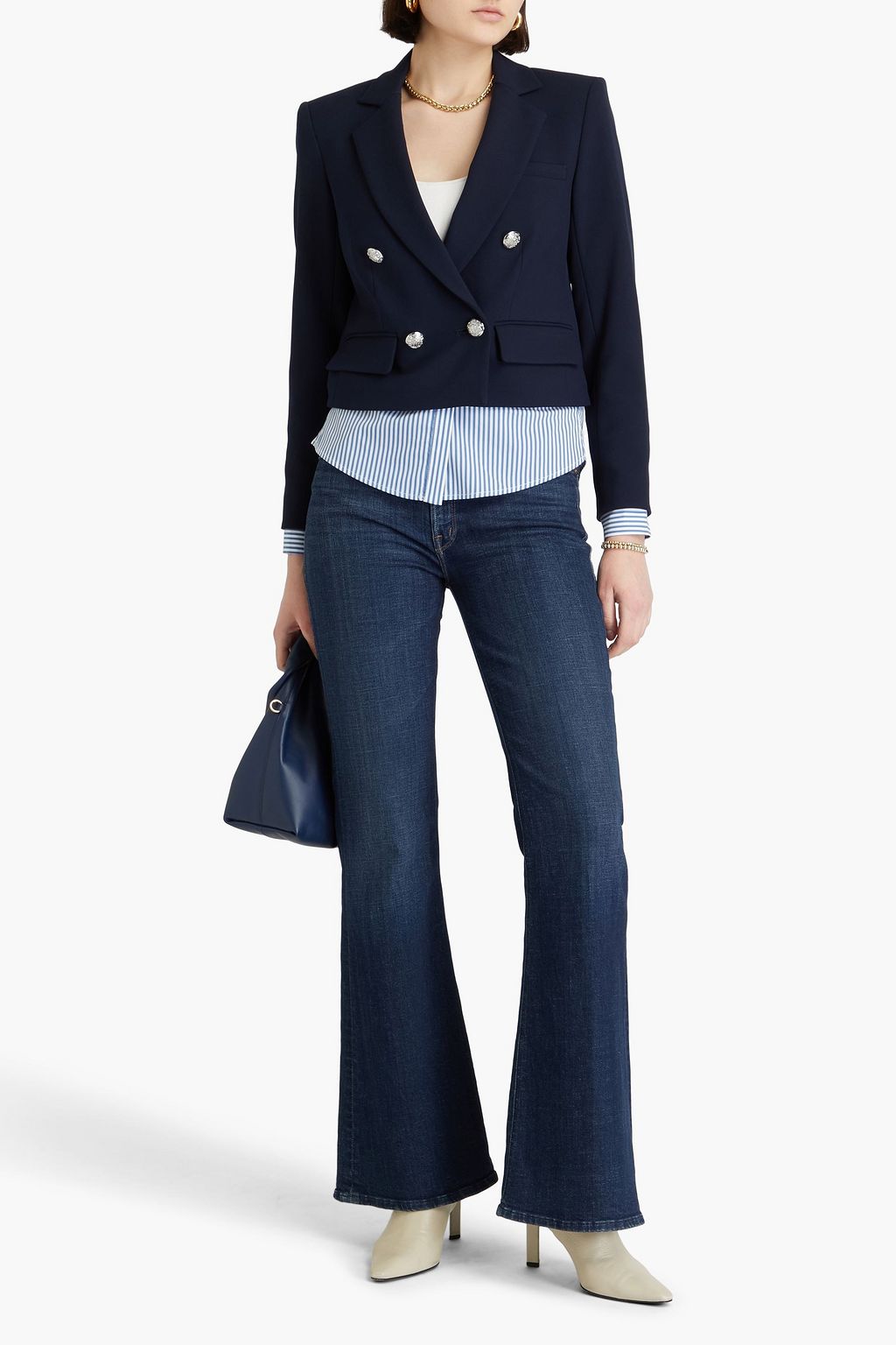 VERONICA BEARD Zion double-breasted layered striped poplin and crepe blazer