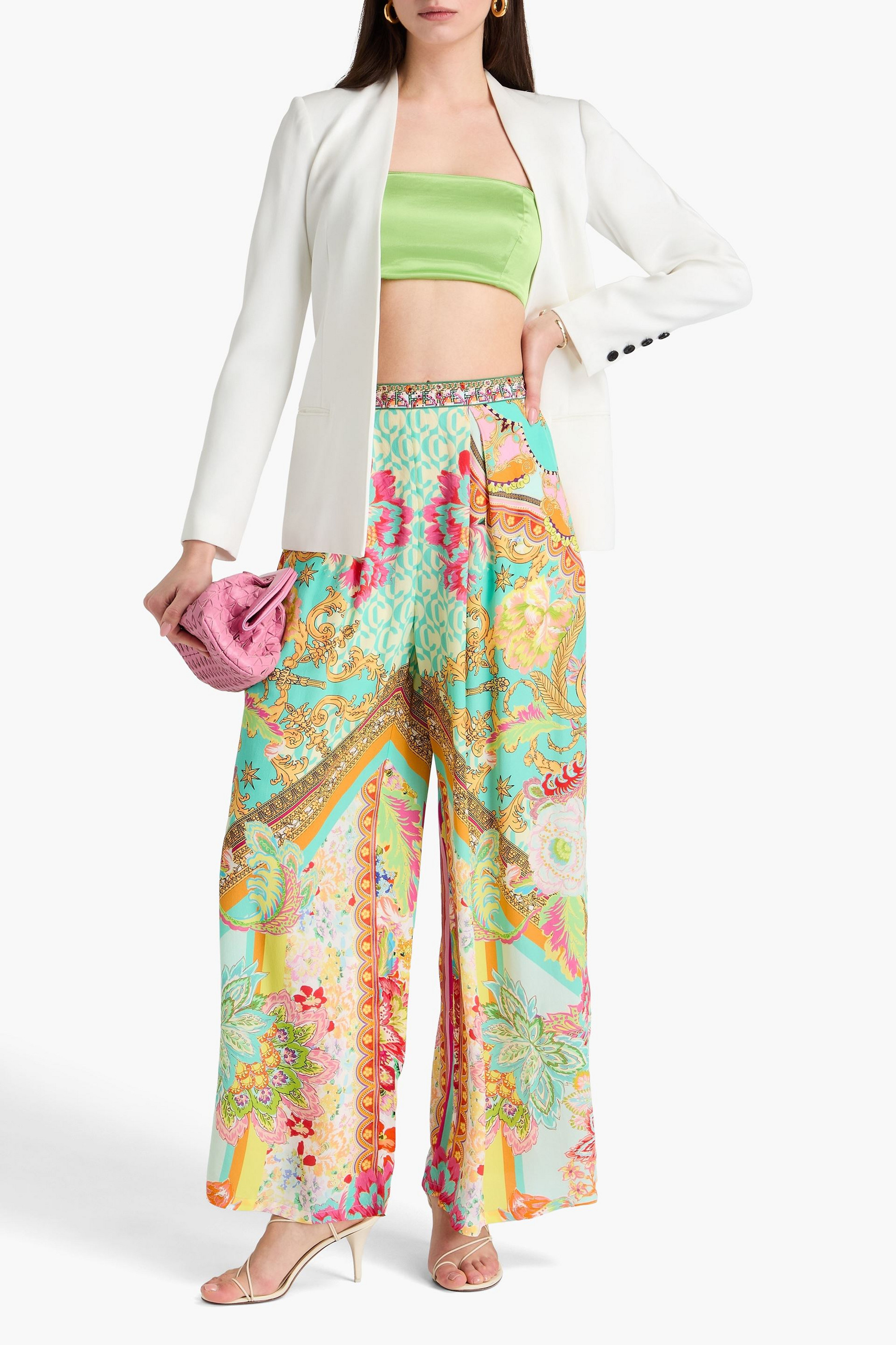 Camilla Crystal-embellished printed silk crepe de chine wide-leg pants