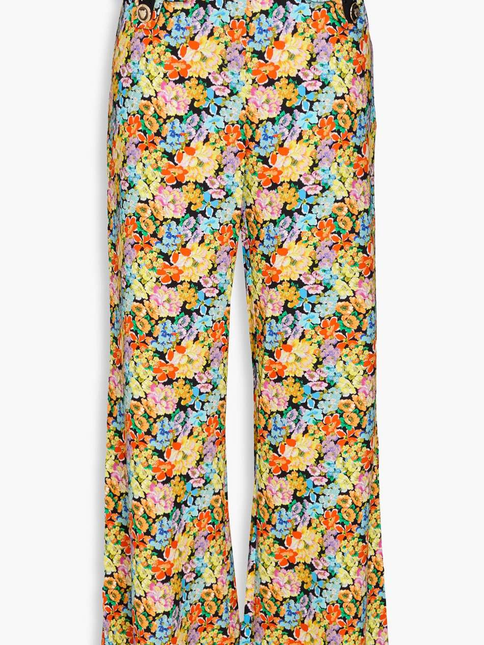 crystal-embellished floral-print crepe flared pants