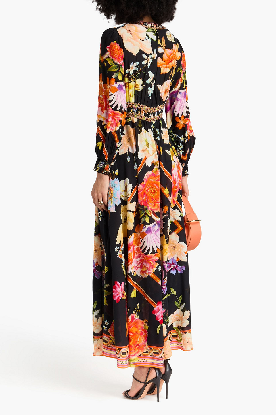 CAMILLA CRYSTAL-EMBELLISHED FLORAL-PRINT SILK CREPE DE CHINE MAXI DRESS