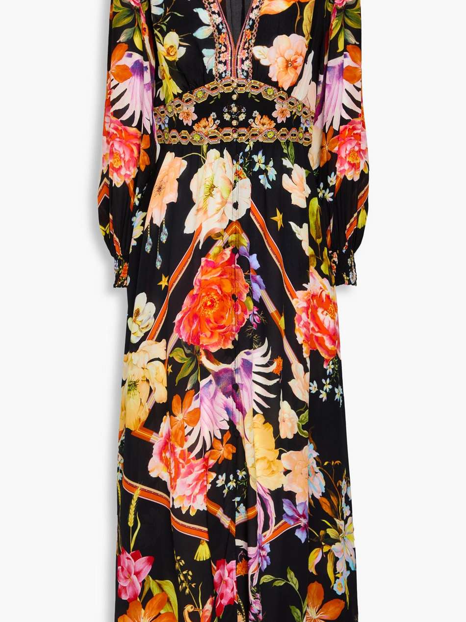 crystal-embellished floral-print silk crepe de chine maxi dress