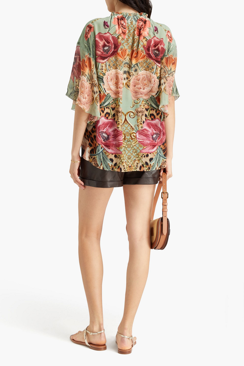 Camilla Crystal-embellished Printed Silk Crepe De Chine Top In Sage Green