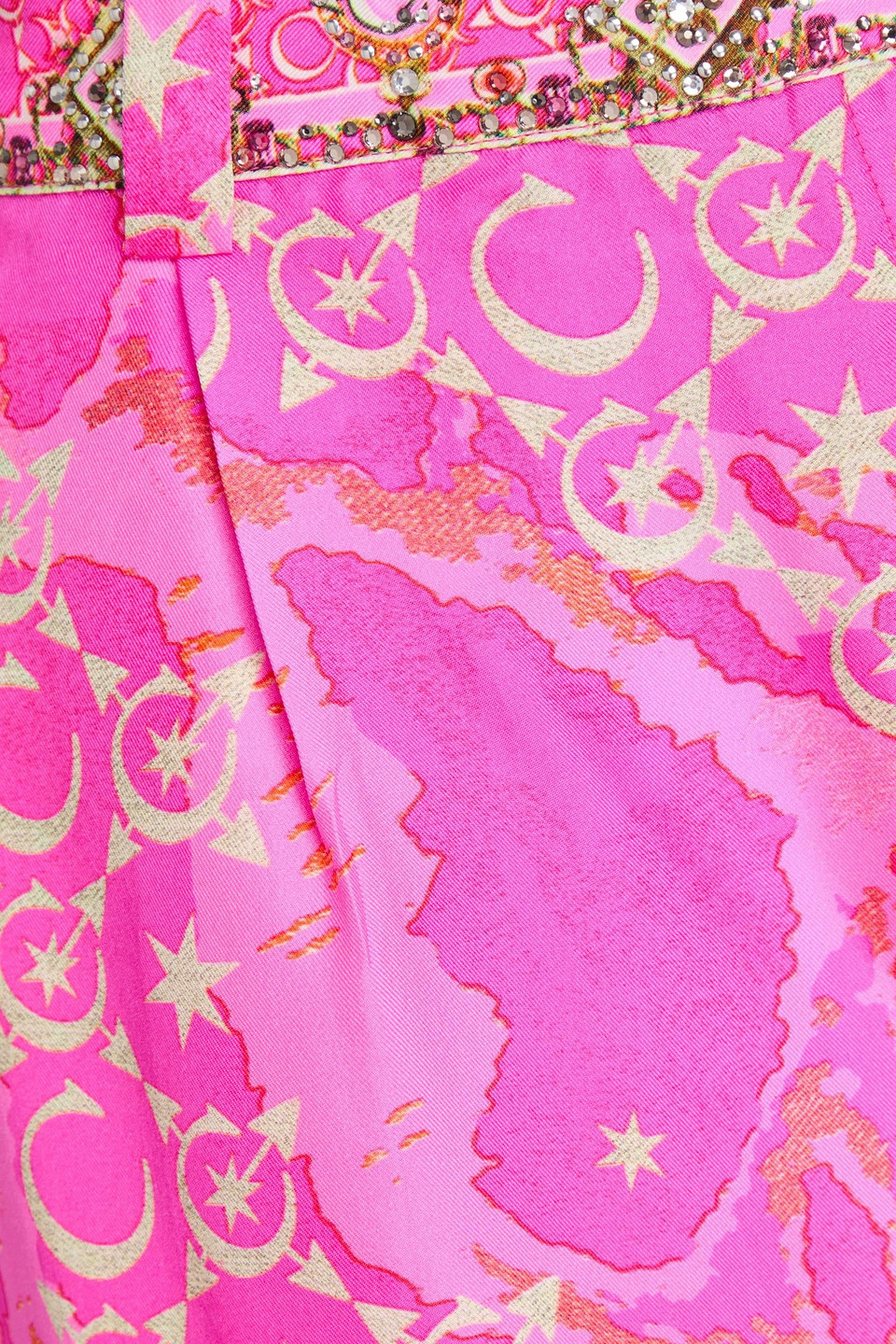 Shop Camilla Crystal-embellished Printed Silk-twill Wide-leg Pants In Bright Pink
