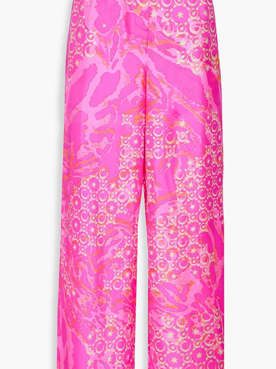 crystal-embellished printed silk-twill wide-leg pants