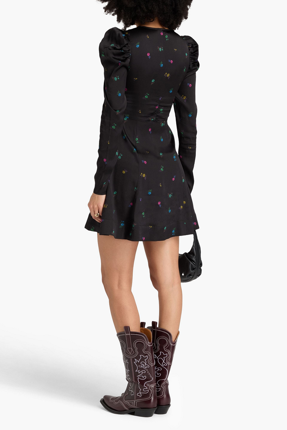 Ganni Floral Dress In Schwarz