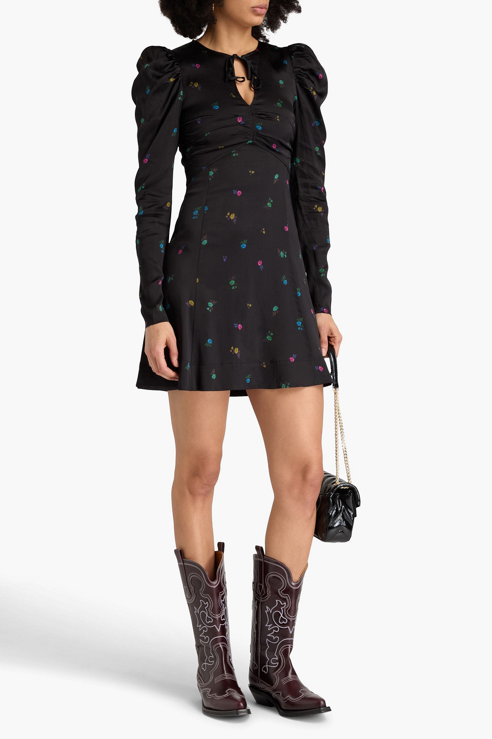 Ganni Floral Dress In Schwarz