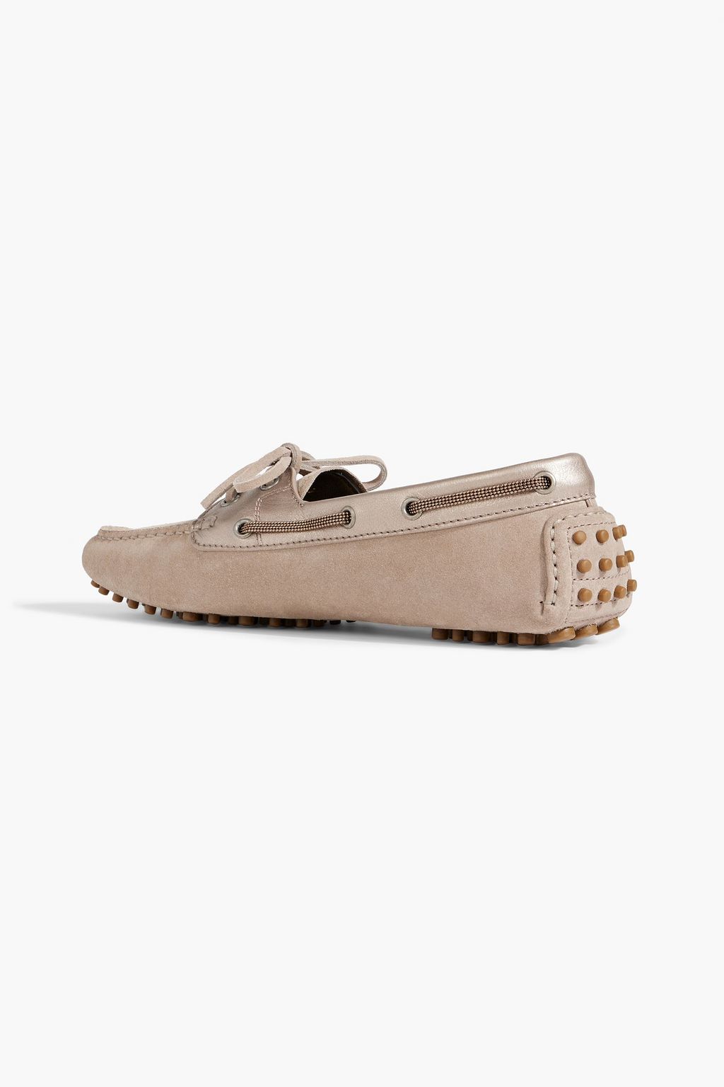 BRUNELLO CUCINELLI Bead-embellished metallic leather and suede loafers