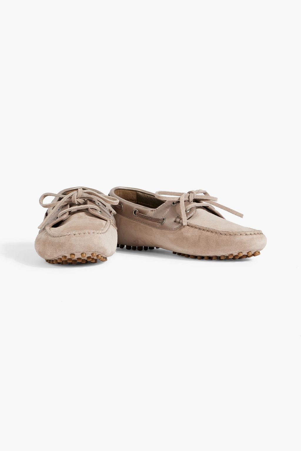 BRUNELLO CUCINELLI Bead-embellished metallic leather and suede loafers