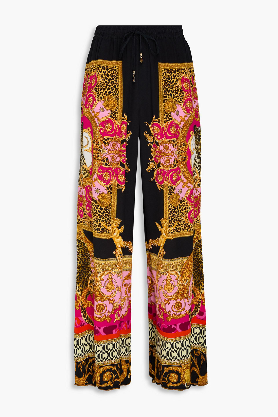 Camilla Printed Silk Crepe De Chine Wide-leg Trousers In Black