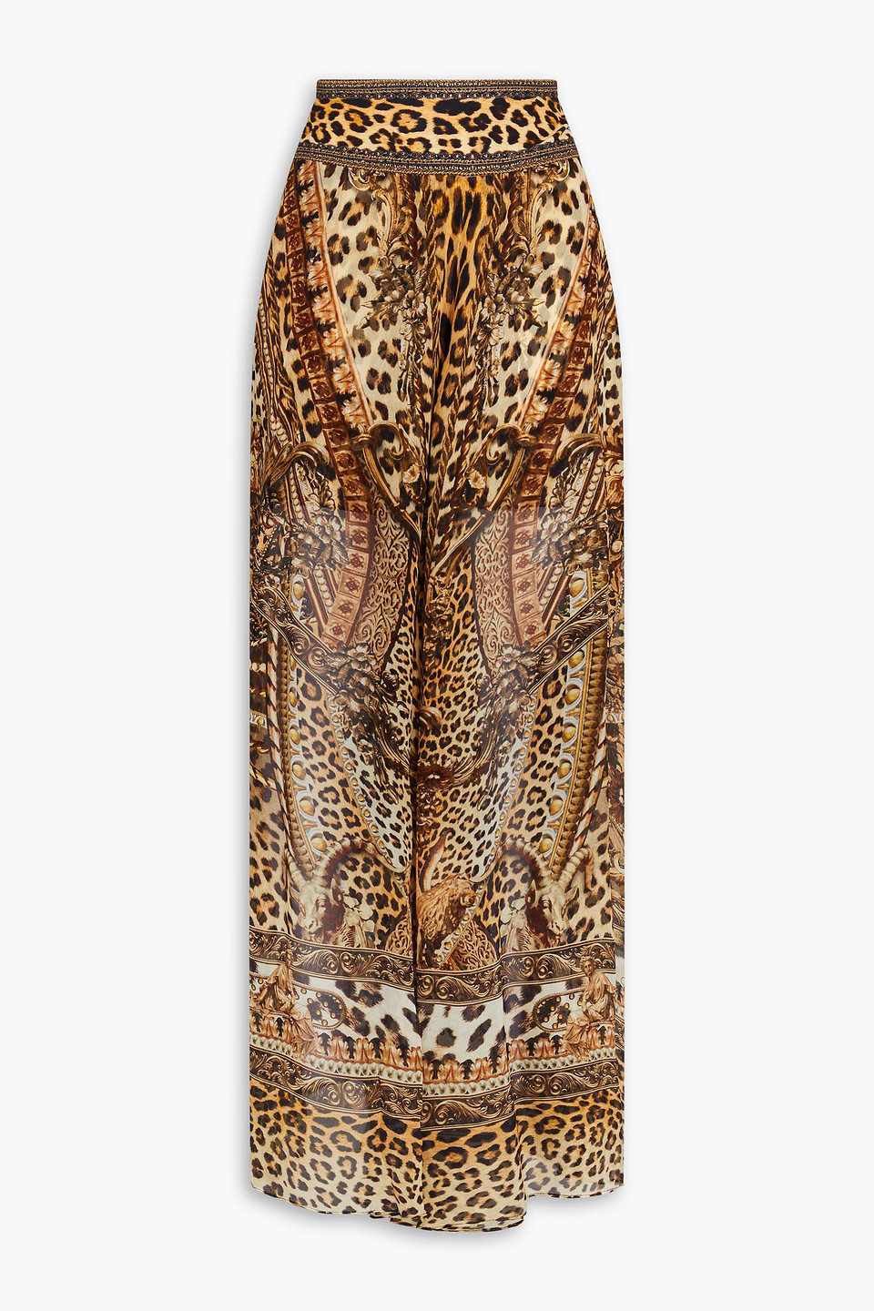 Camilla Crystal-embellished Printed Silk-voile Wide-leg Pants In Animal Print
