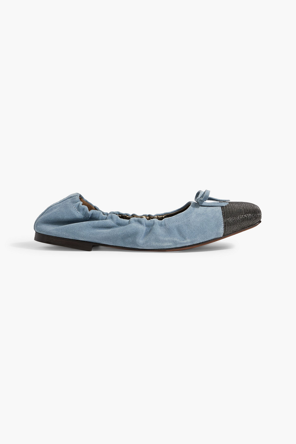 Brunello Cucinelli Suede Monili Cap-toe Ballerina Flats In Sky Blue