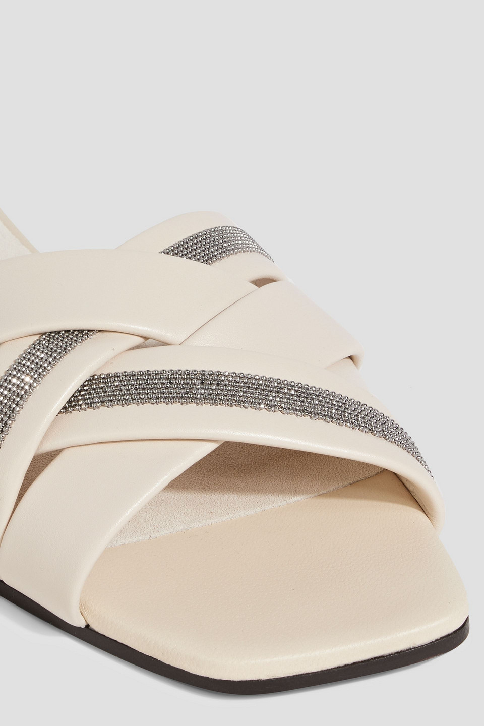 Brunello Cucinelli Bead-embellished Woven Leather Sandals In Ecru