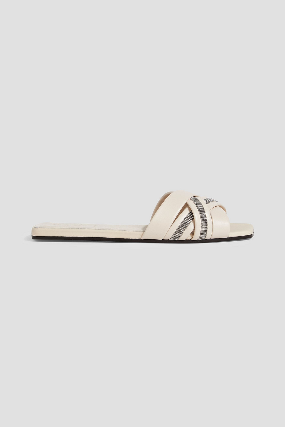 Brunello Cucinelli Bead-embellished Woven Leather Sandals In Ecru