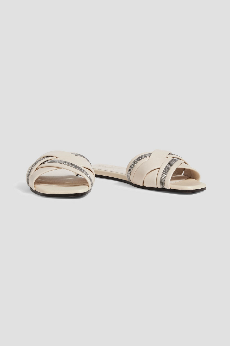Brunello Cucinelli Bead-embellished Woven Leather Sandals In Ecru