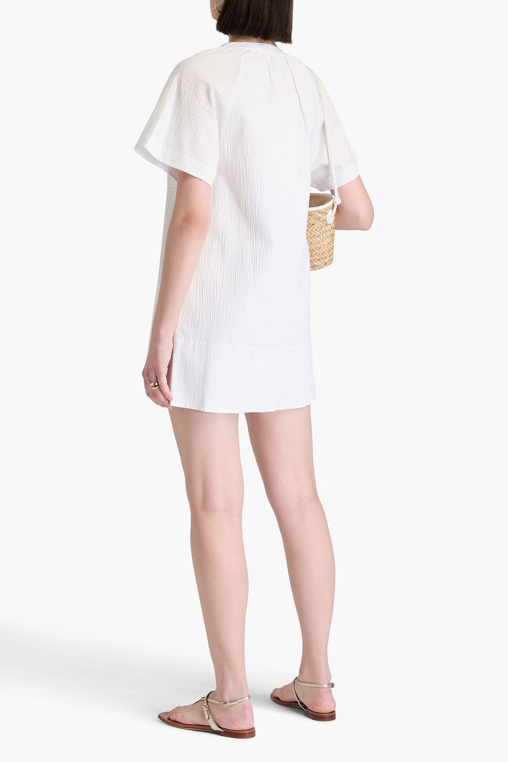 CLAUDIE PIERLOT فستان قصير من نسيج سيرساكر المصنوع من مزيج من القطن بتصميم مزموم
