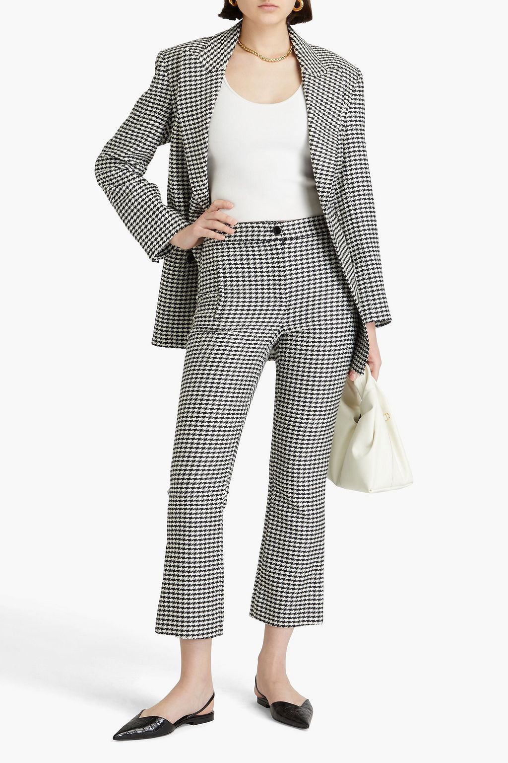 VERONICA BEARD Arte cropped houndstooth tweed bootcut pants