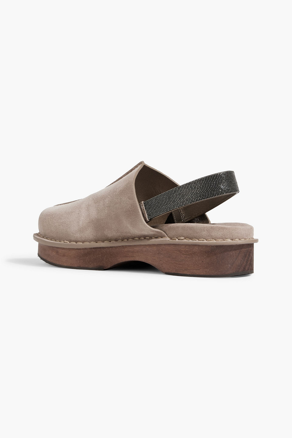Brunello Cucinelli Monili Chain-detail Suede Mules In Mushroom