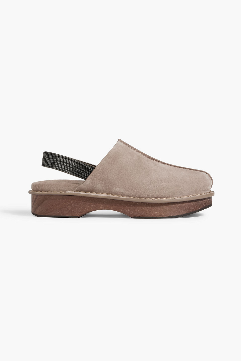 Brunello Cucinelli Monili Chain-detail Suede Mules In Mushroom