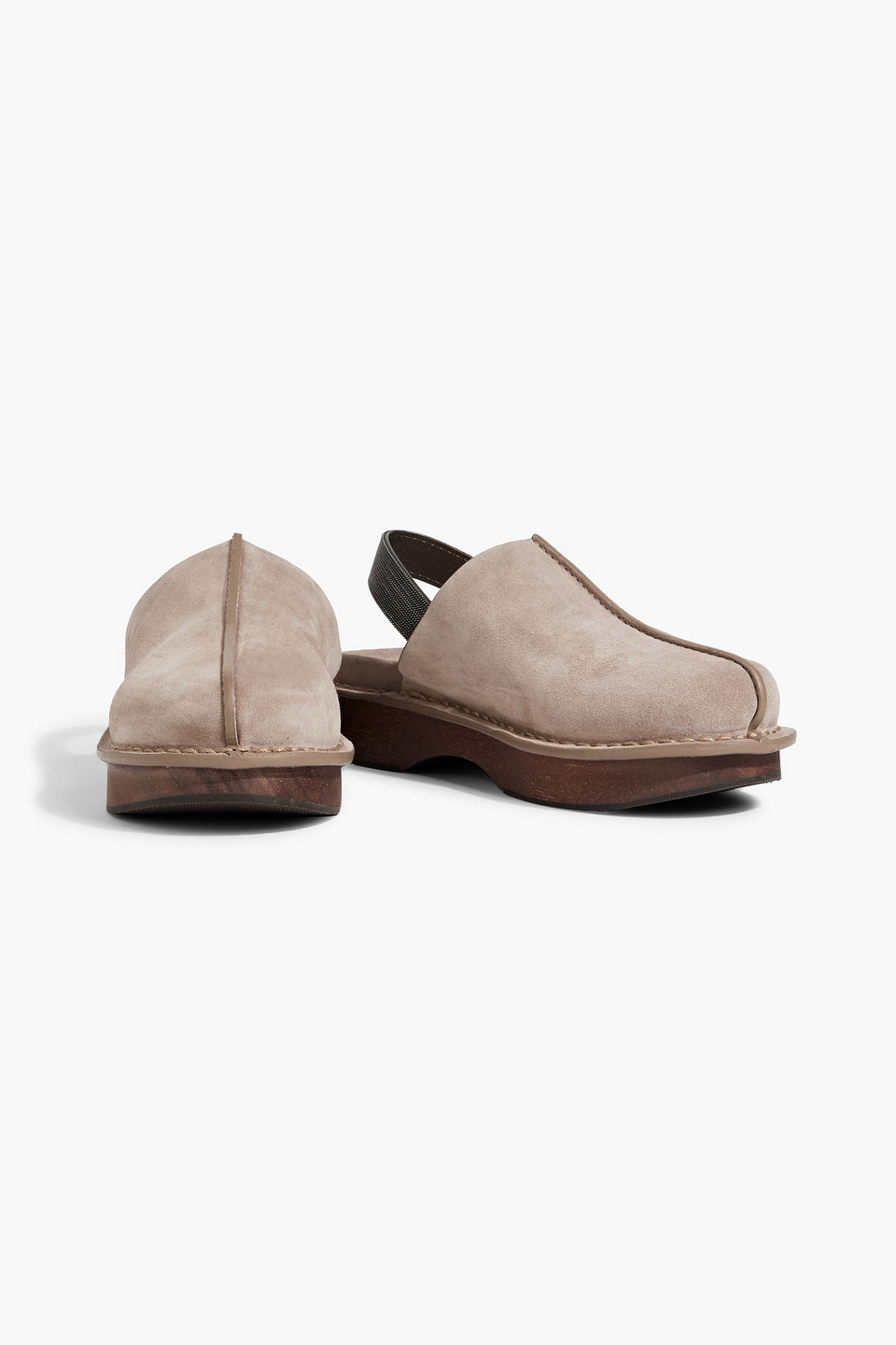 Brunello Cucinelli Monili Chain-detail Suede Mules In Mushroom