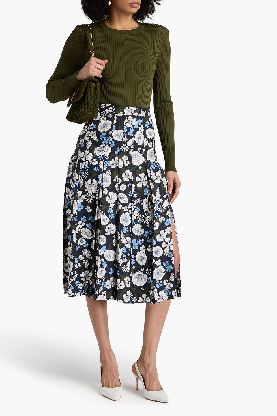  Veronica Beard - Norris Midirock Aus Twill Aus Einer Seidenmischung Mit Floralem Print - Blau - Us 00 