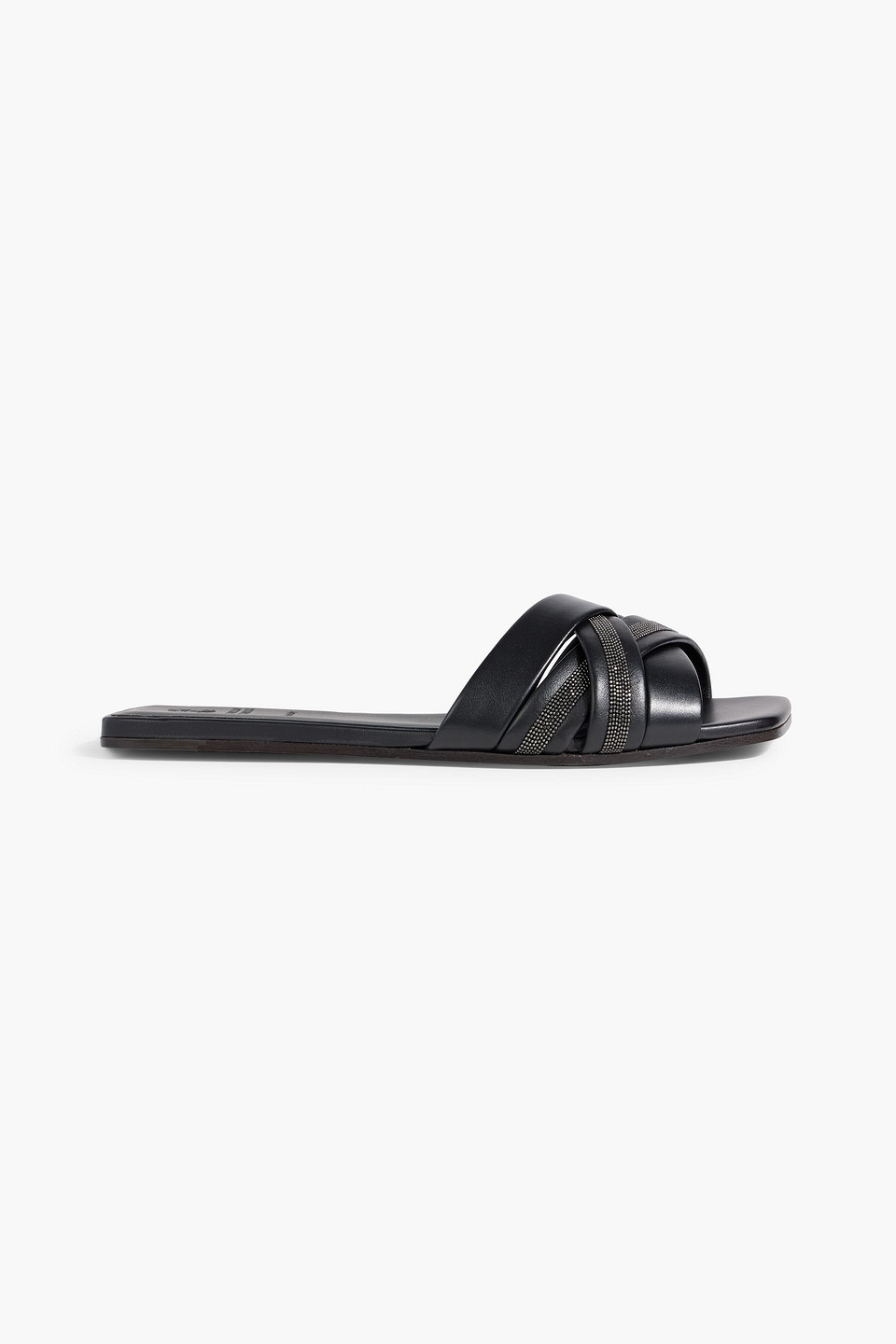 Brunello Cucinelli Bead-embellished Woven Leather Sandals In Black