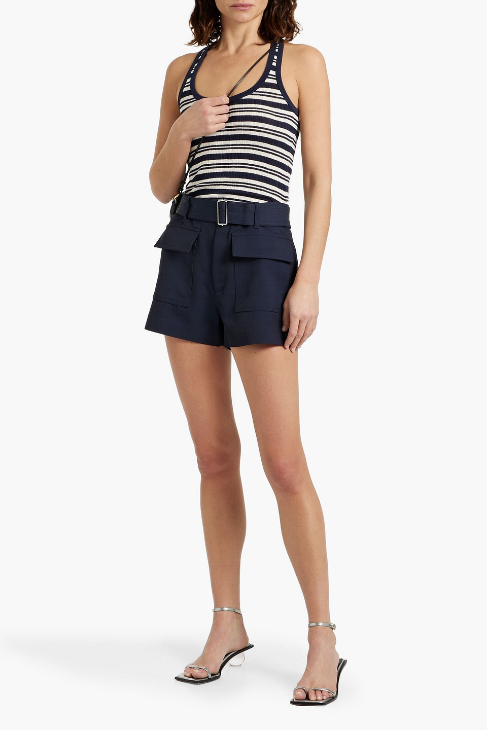 A.L.C IRIS STRIPED RIBBED COTTON-BLEND TANK