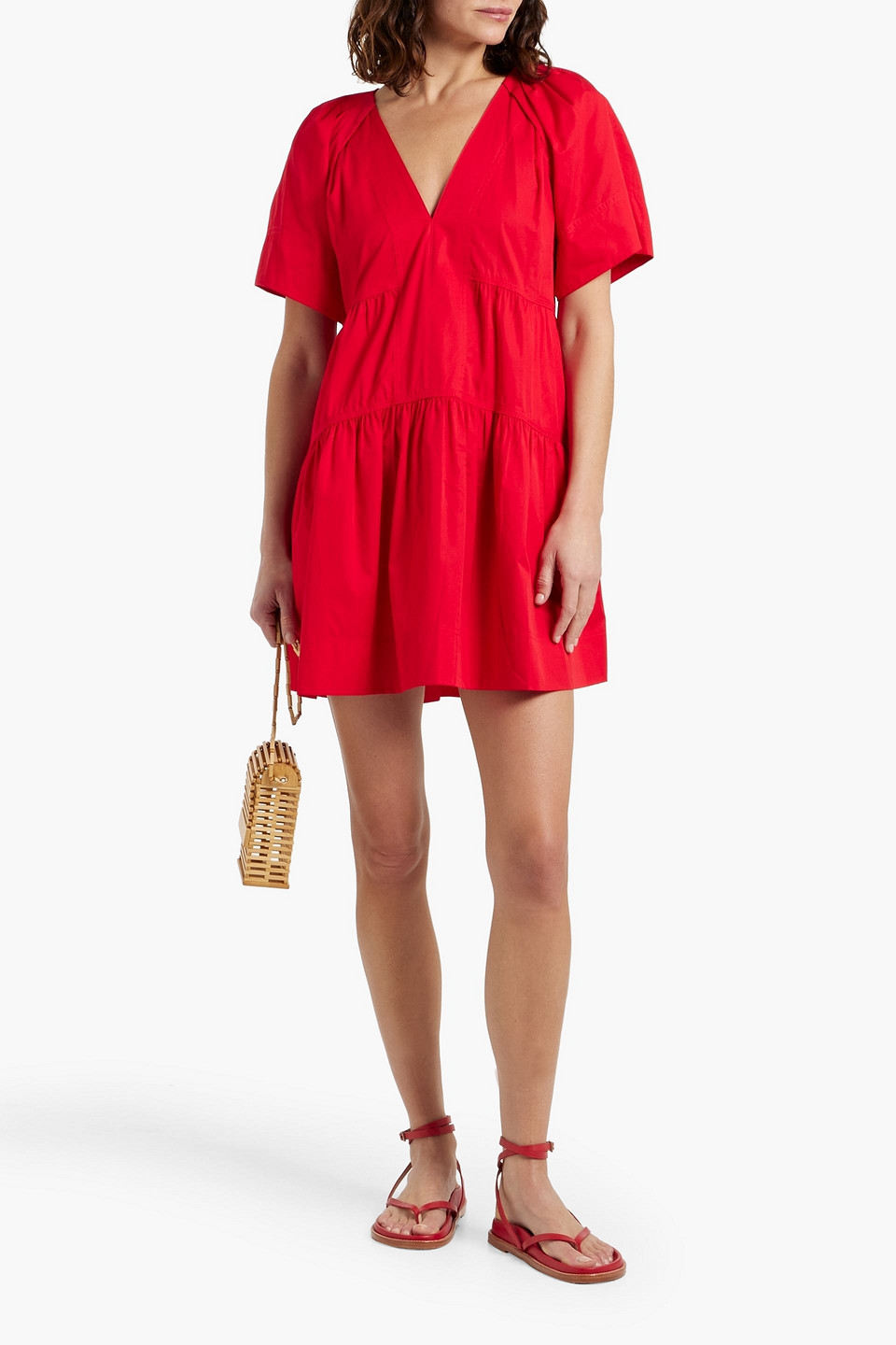 A.l.c . Camila Tiered Cotton Poplin Minidress In Red