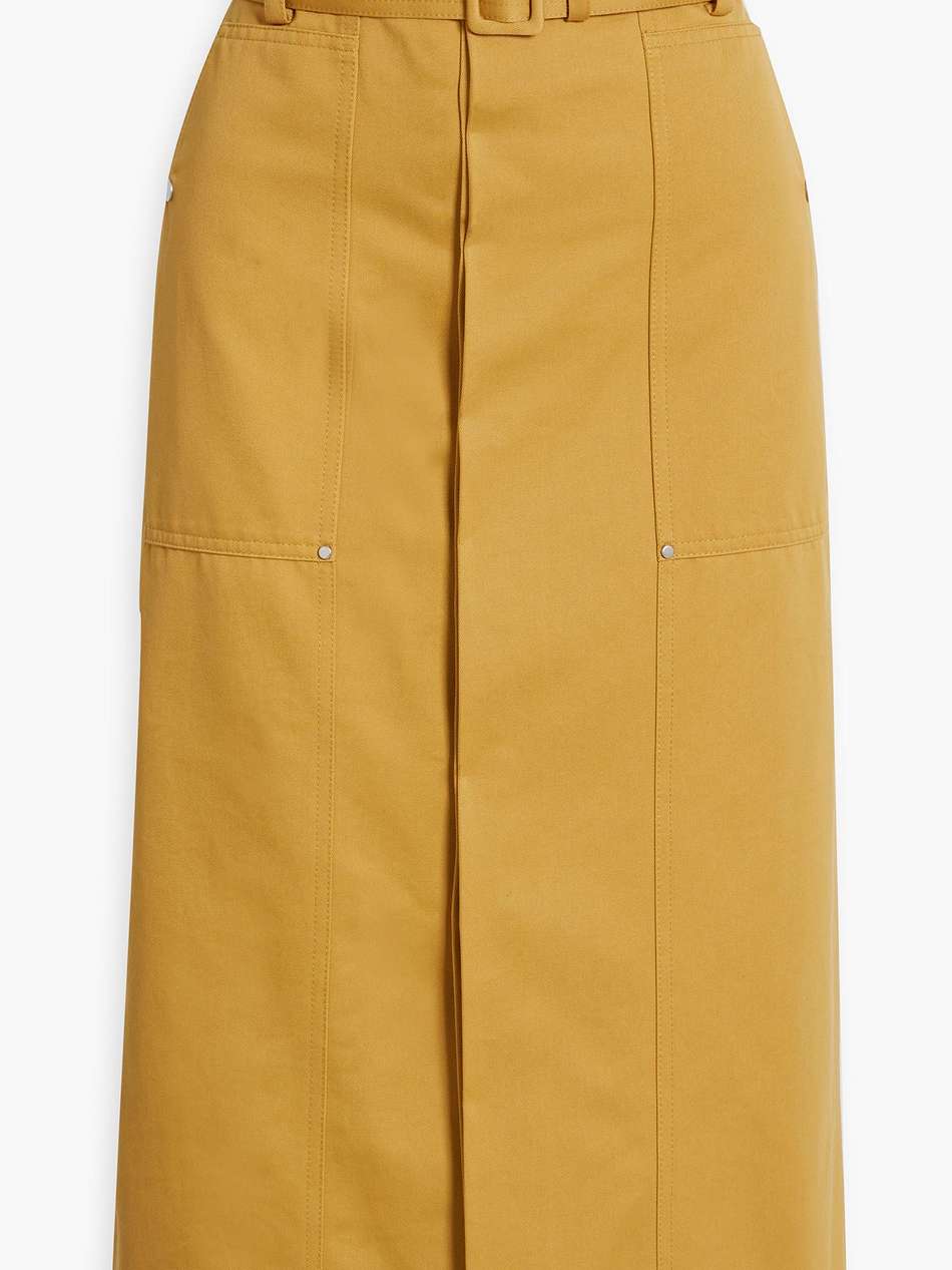 maia belted cotton-twill midi skirt