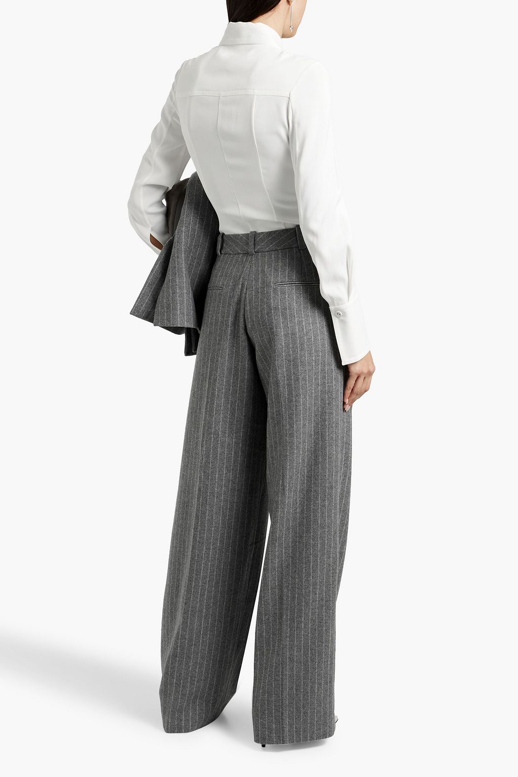 ANOTHER TOMORROW Pinstriped wool-blend flannel wide-leg pants