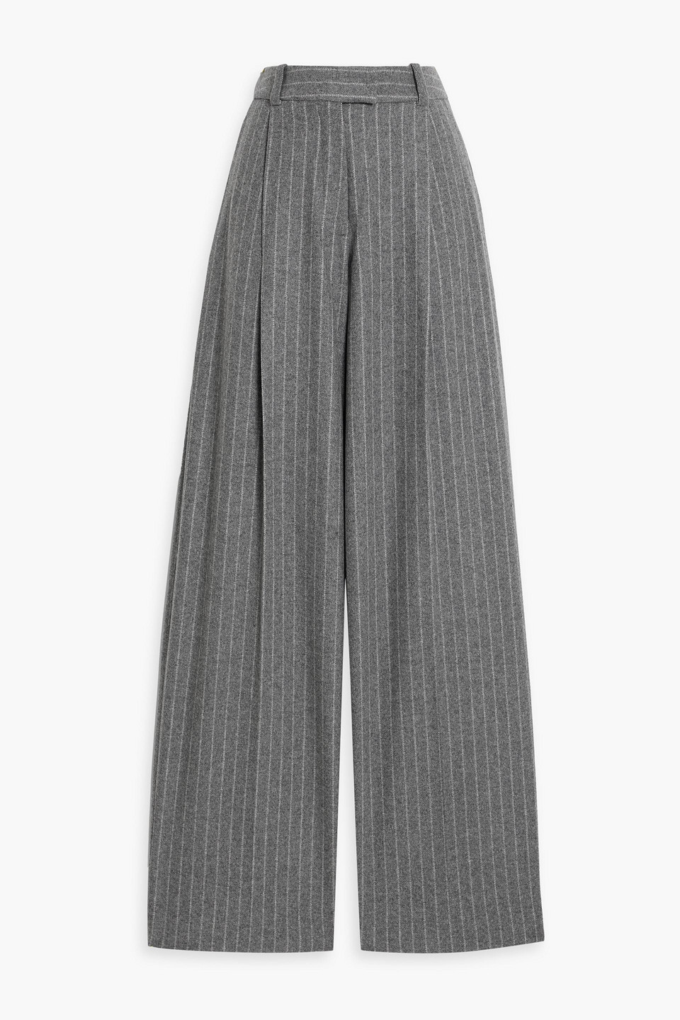 Pinstriped wool-blend flannel wide-leg pants