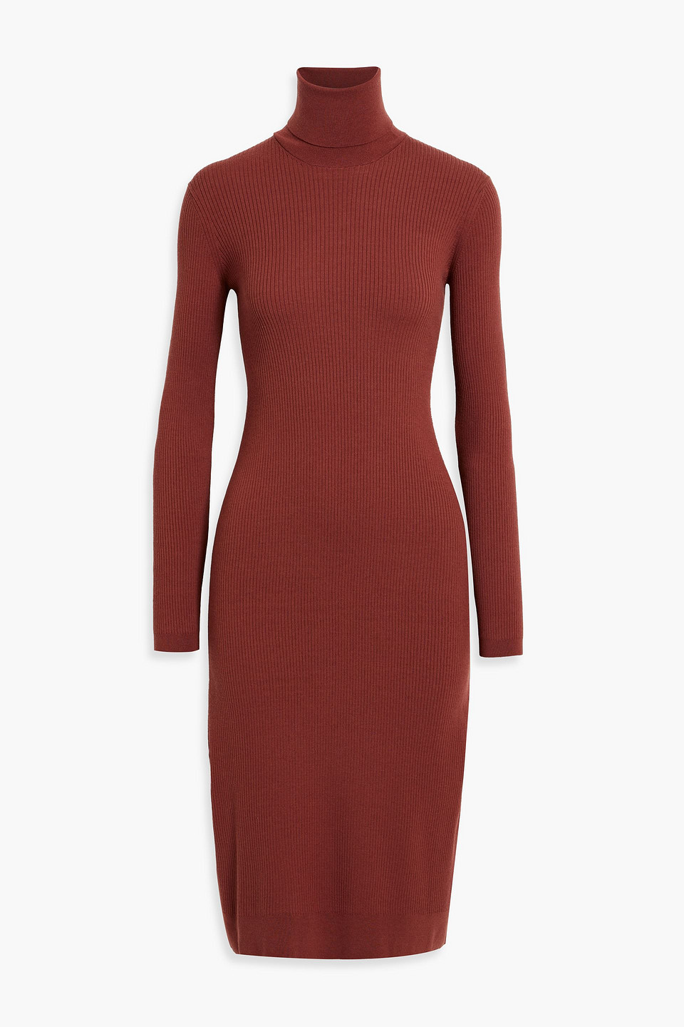 Ribbed wool-blend turtleneck midi dress