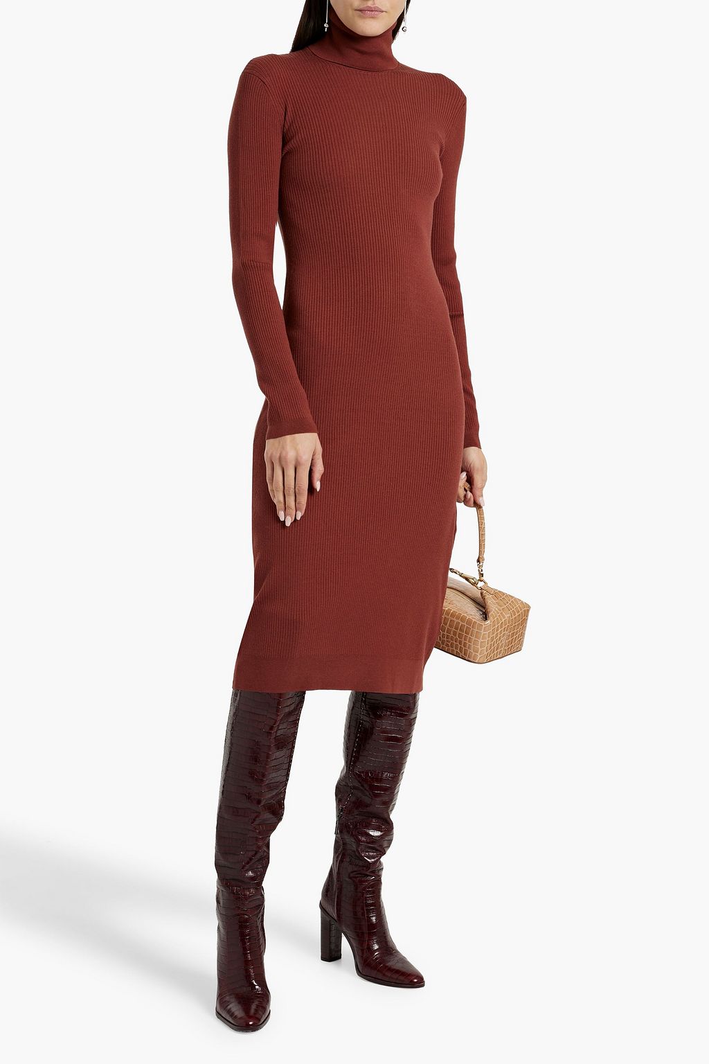 ANOTHER TOMORROW Ribbed wool-blend turtleneck midi dress
