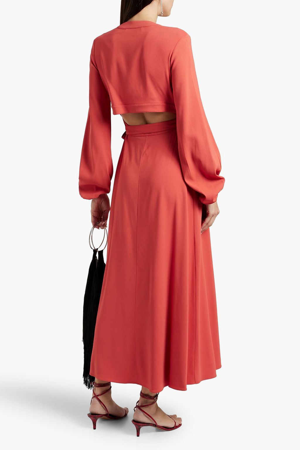 ANOTHER TOMORROW Cutout crepe midi wrap dress