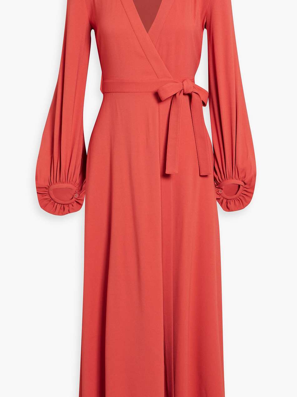 cutout crepe midi wrap dress