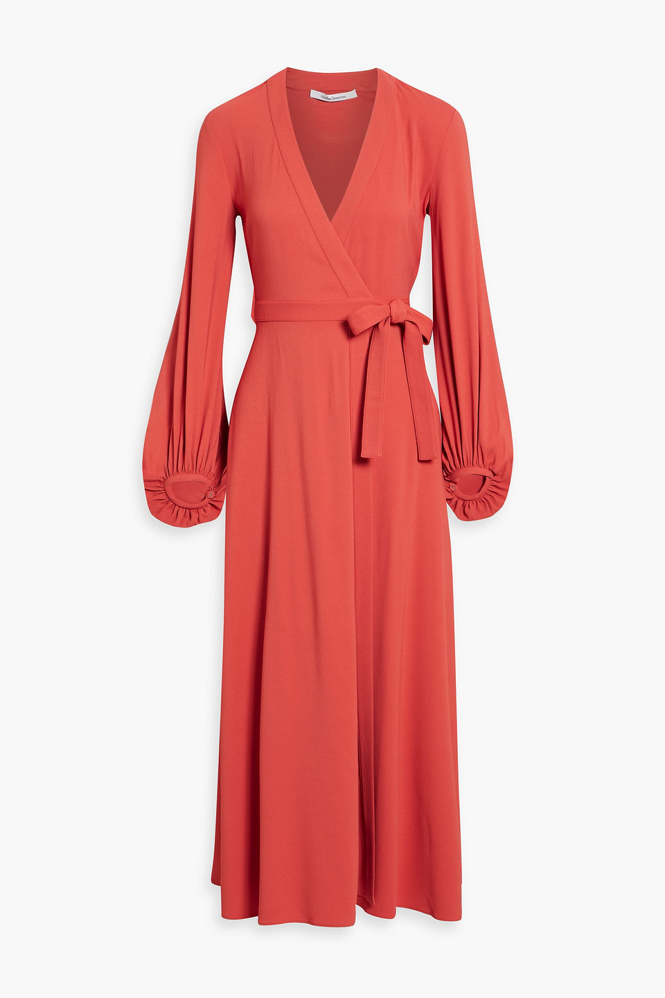 Cutout crepe midi wrap dress