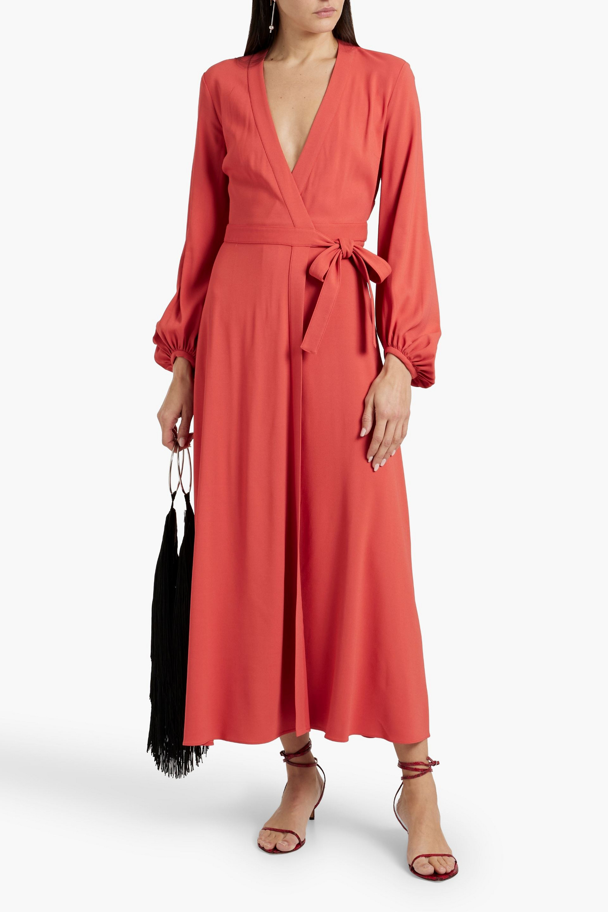 Another Tomorrow Cutout crepe midi wrap dress