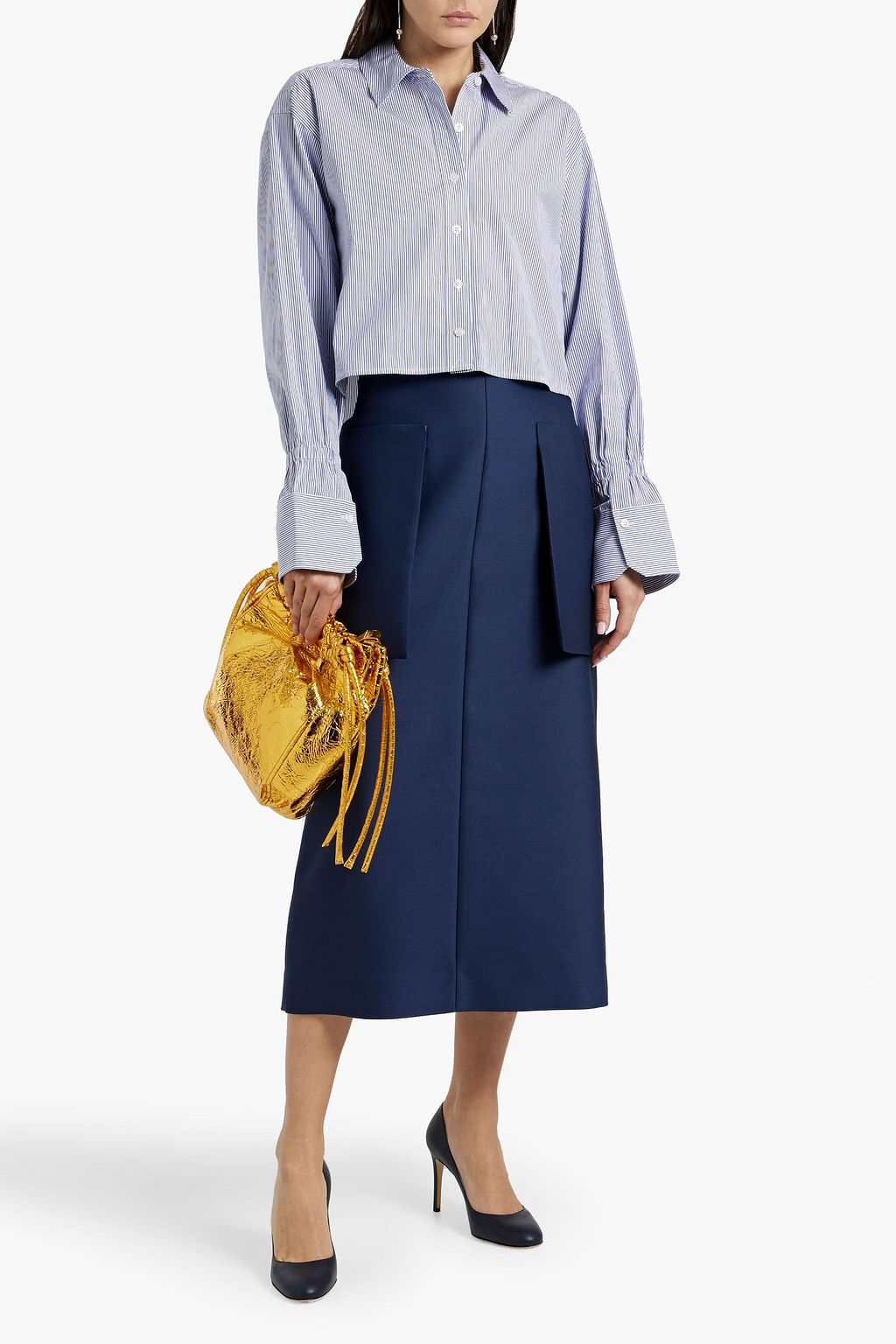 A.L.C. Monica II cropped striped cotton-poplin shirt