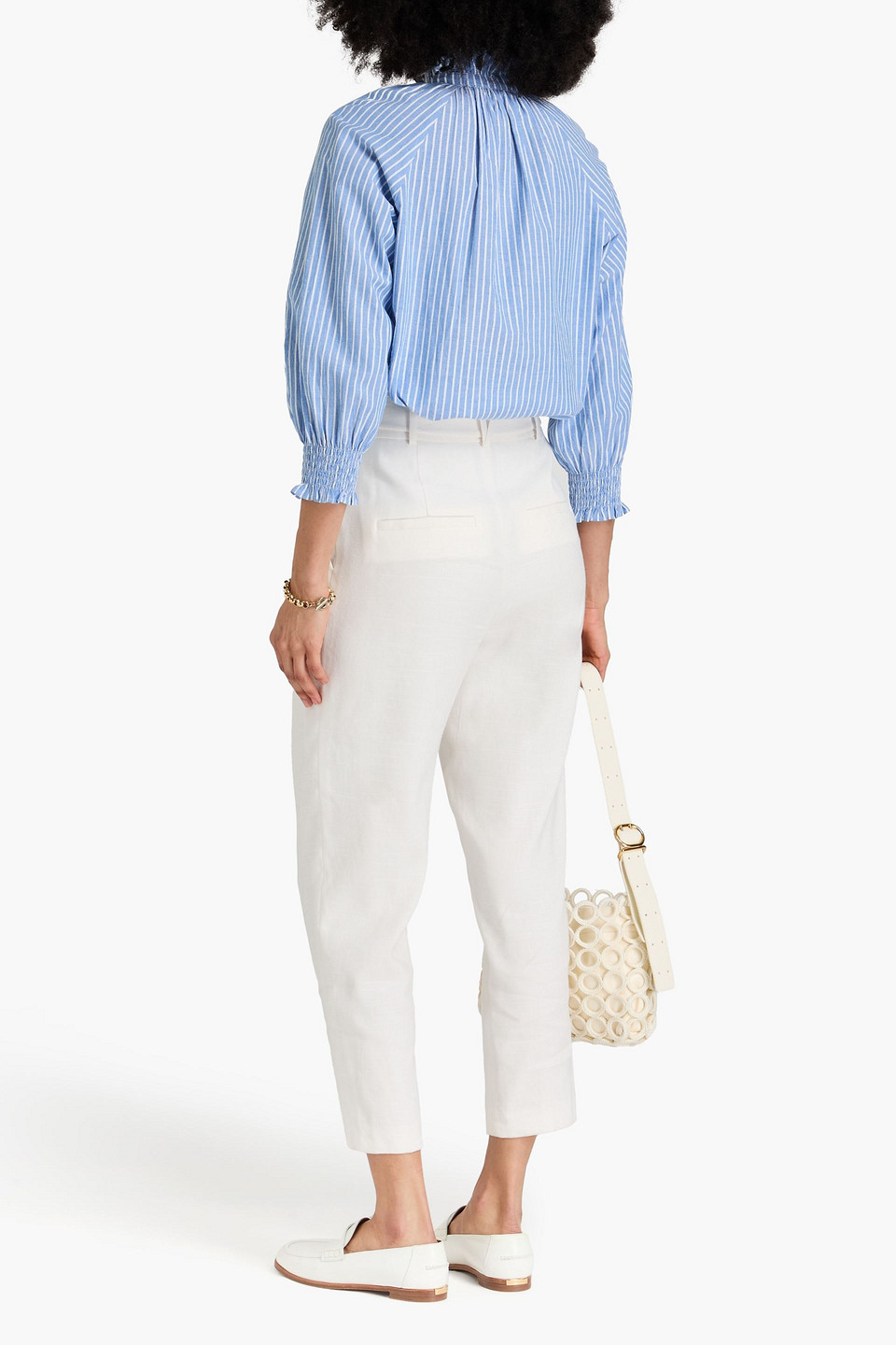 Veronica Beard Sofia Belted Linen-blend Tapered Pants In Naturfarben