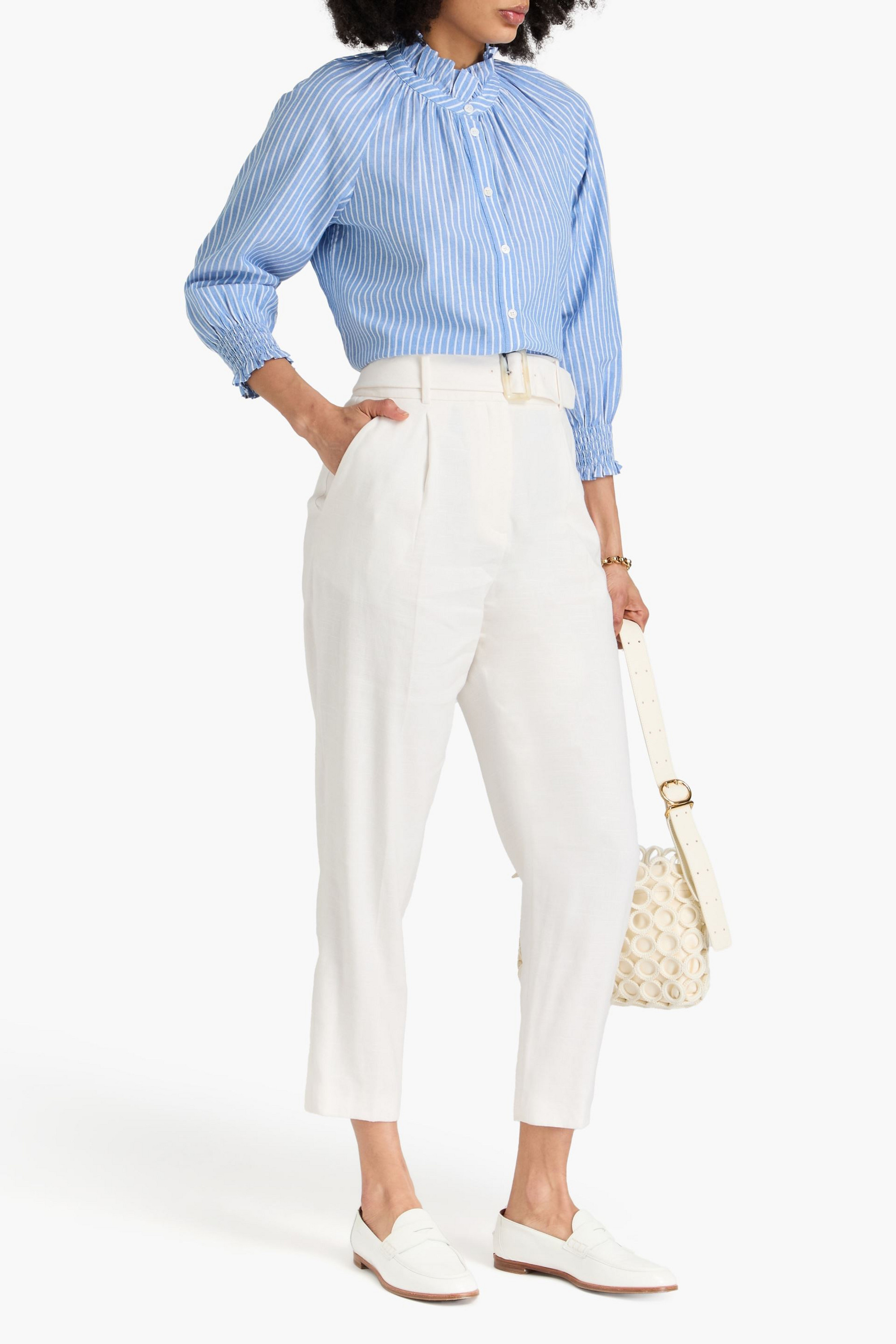 Veronica Beard Sofia cropped belted linen-blend tapered pants