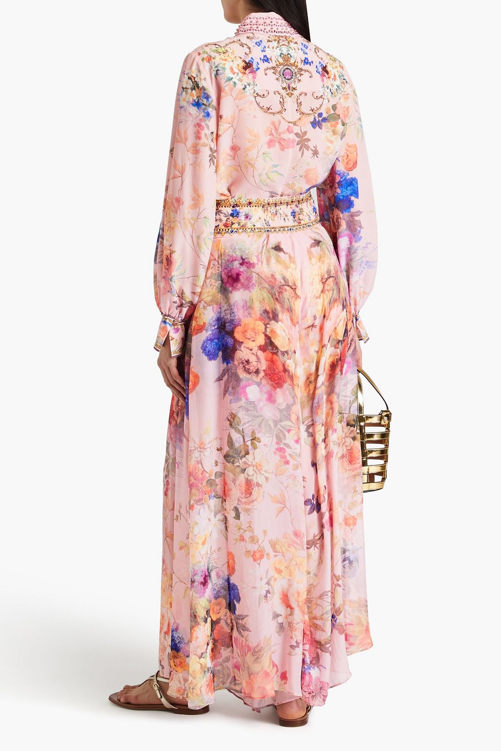 CAMILLA Verzierte Bluse aus Crêpe de Chine aus Seide mit floralem Print