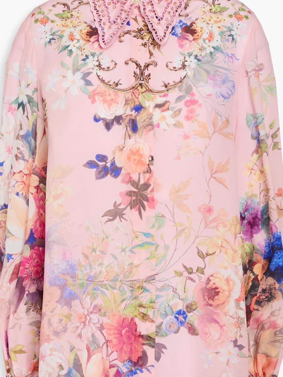 embellished floral-print silk crepe de chine blouse