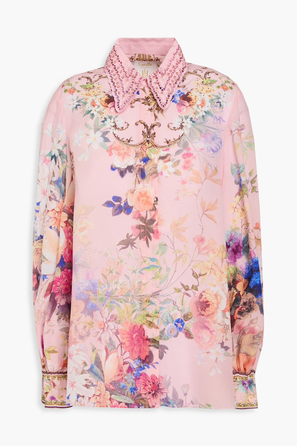 Camilla Embellished Floral-print Silk Crepe De Chine Blouse In Baby Pink