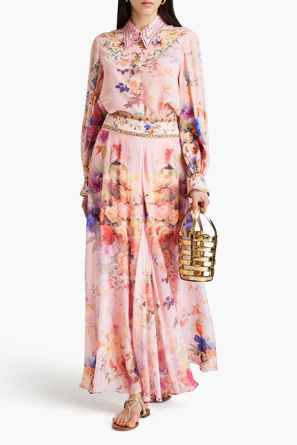 Camilla Embellished Floral-print Silk Crepe De Chine Blouse In Baby Pink