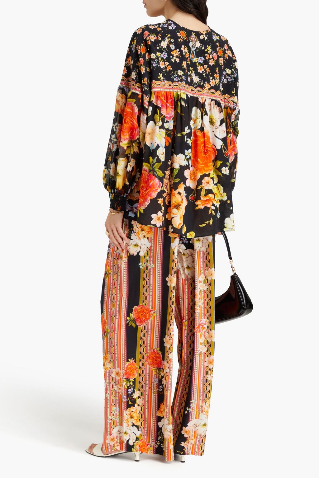 CAMILLA シルククレープデシン&シフォン ブラウス クリスタル付き フローラルプリント