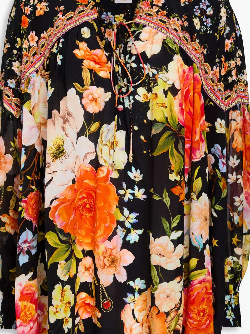 crystal-embellished floral-print silk crepe de chine and chiffon blouse