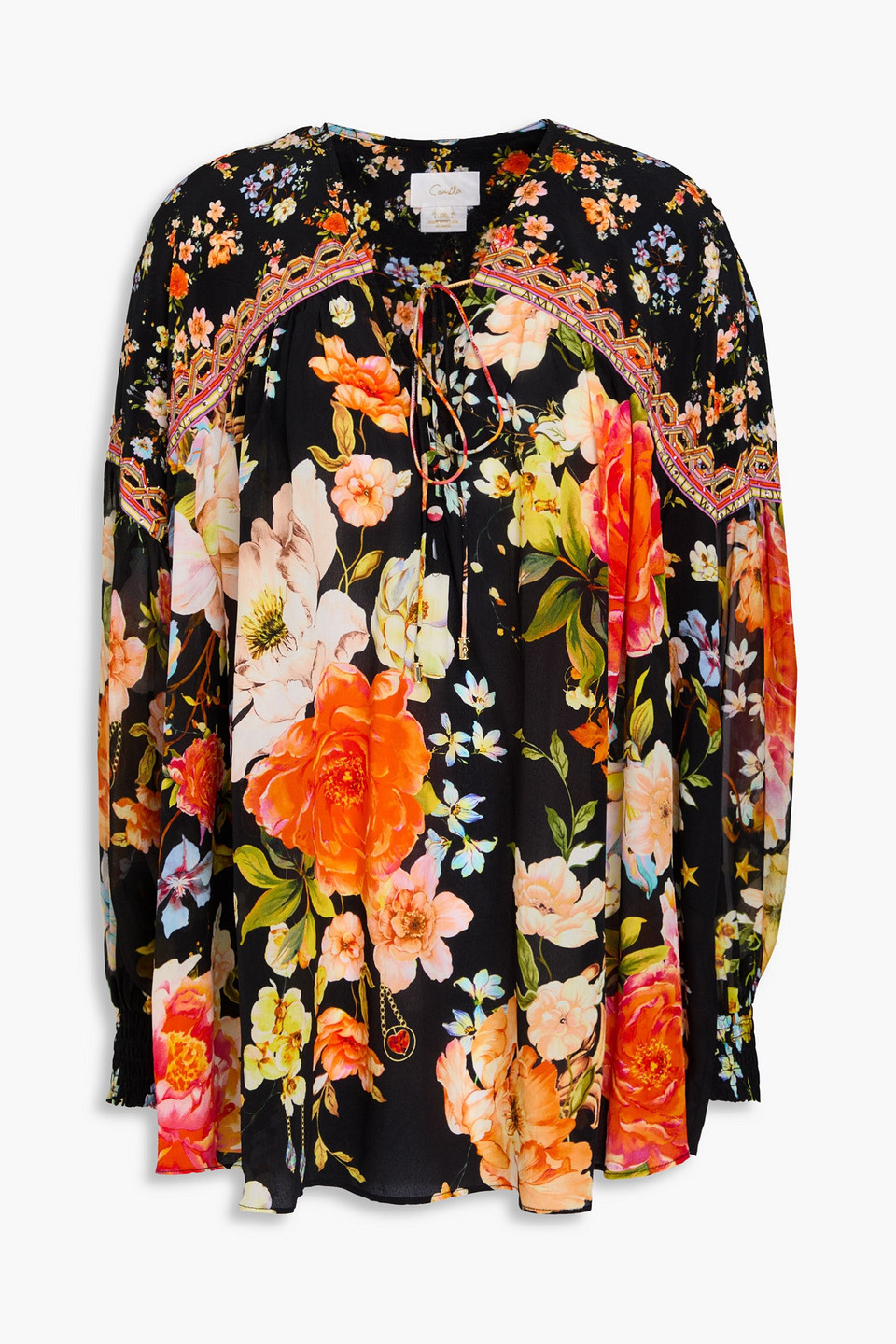 Camilla Crystal-embellished Floral-print Silk Crepe De Chine And Chiffon Blouse In Multi